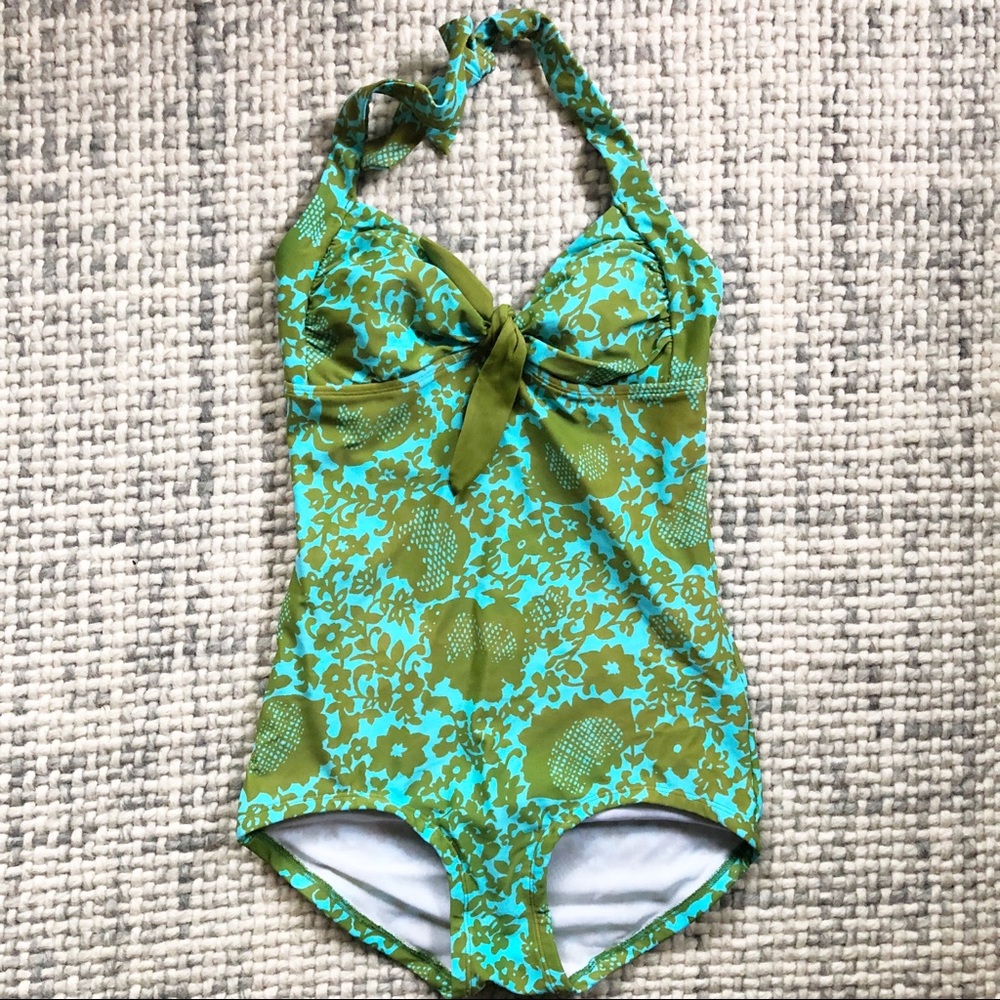 Boden Blue Green Printed One Piece Swimsuit Small